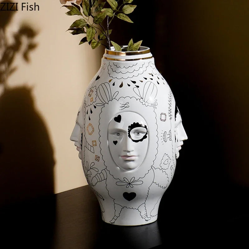 Ceramic Facial Vase for Desktop Flower Arrangement