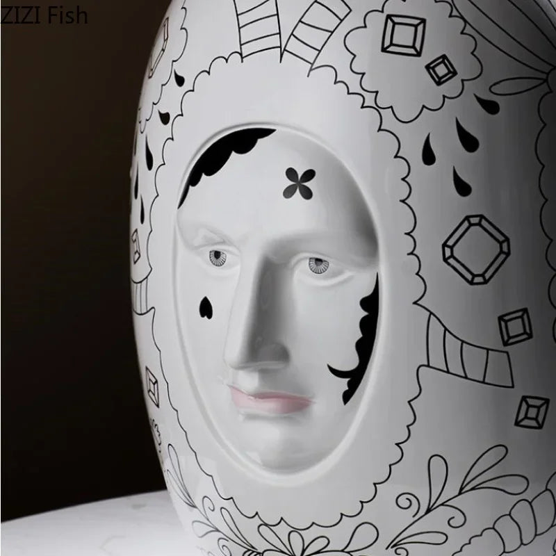 Ceramic Facial Vase for Desktop Flower Arrangement