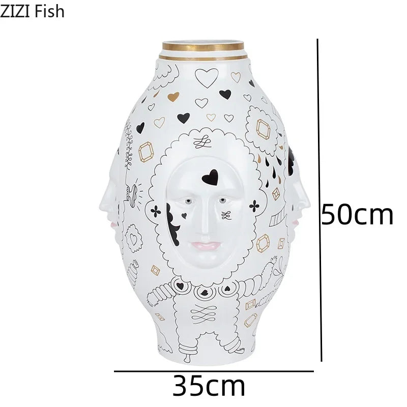 Ceramic Facial Vase for Desktop Flower Arrangement