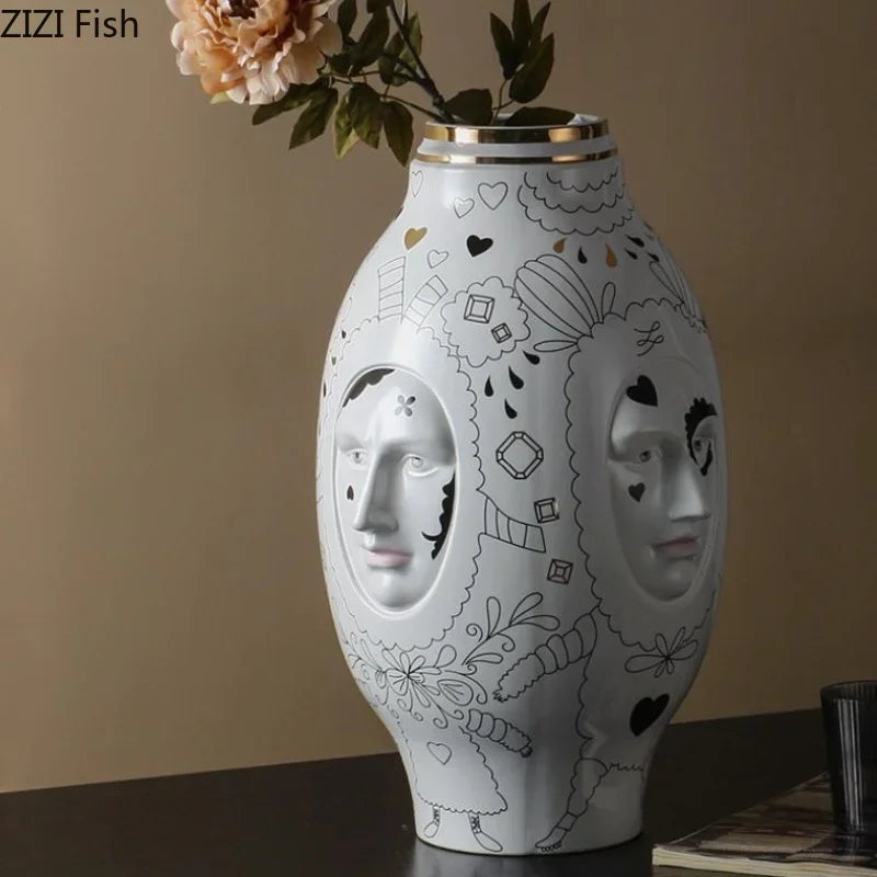 Ceramic Facial Vase for Desktop Flower Arrangement