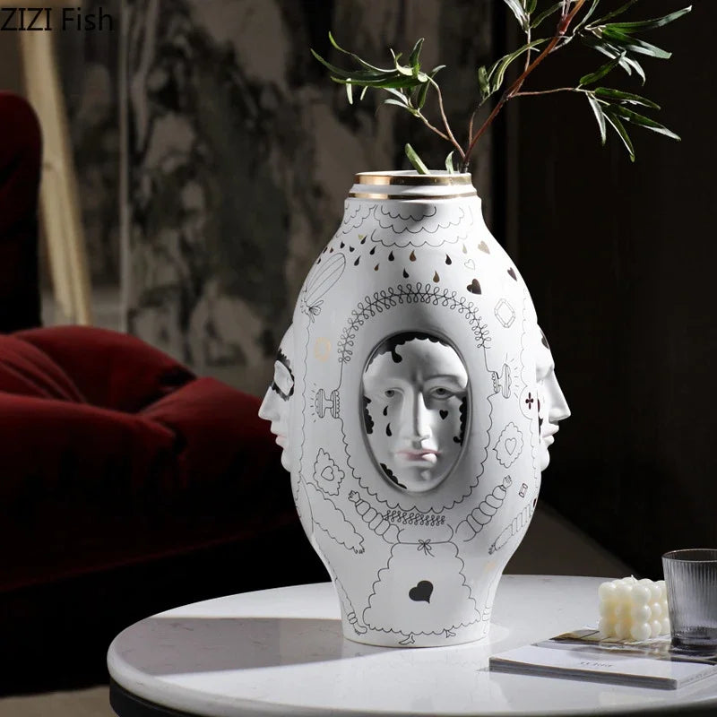 Ceramic Facial Vase for Desktop Flower Arrangement